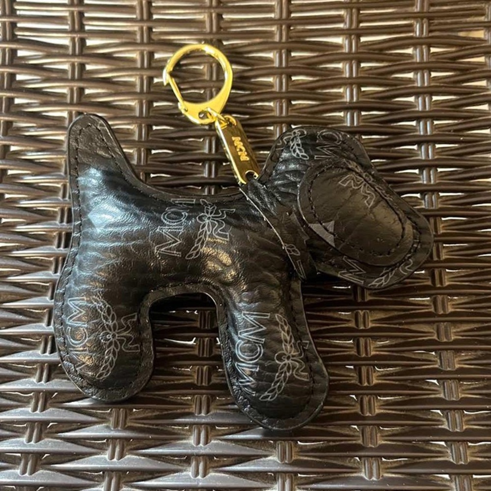 MCM Puppy Black Leather Keychain